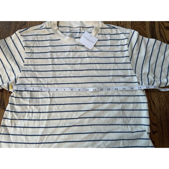 NWT American Eagle Boxy Striped Cotton Crewneck T-Shirt Blue and White Size XXS - Picture 5 of 7
